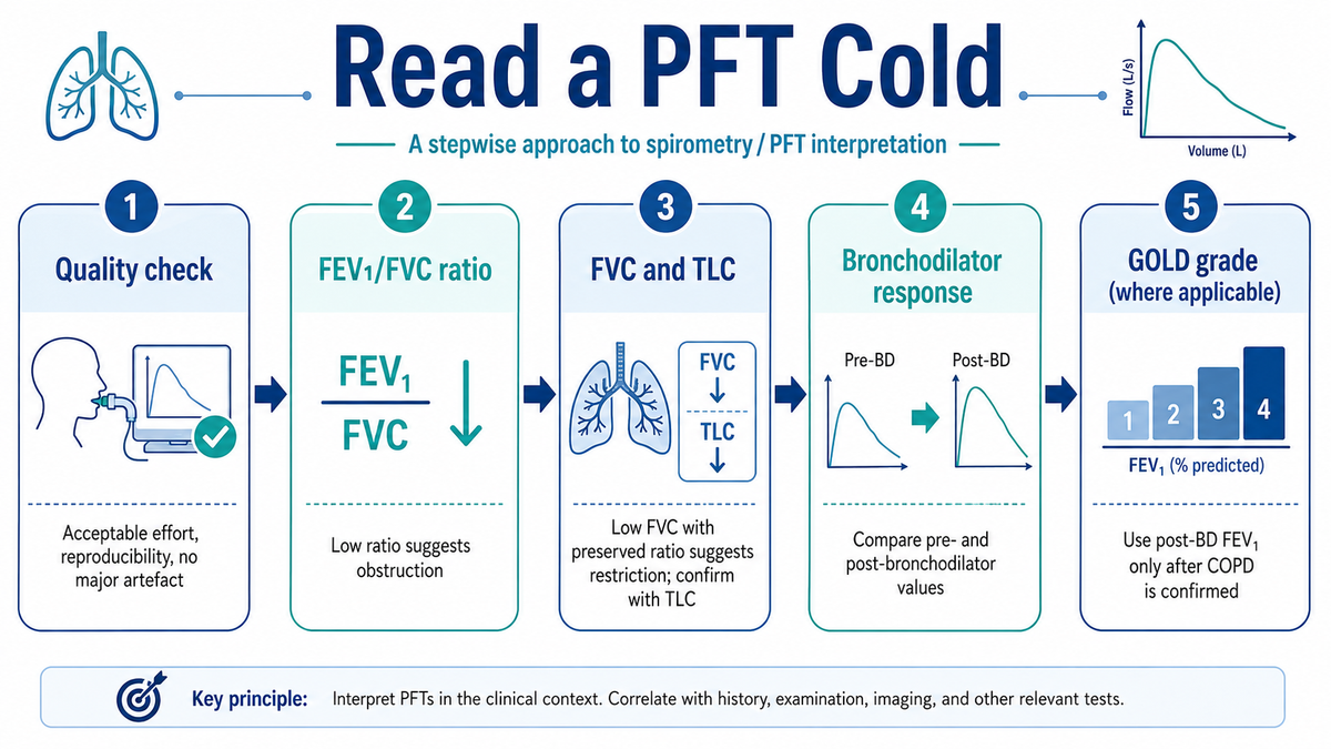 How to Read PFTs: FEV1, FVC, GOLD Staging and Bedside Interpretation