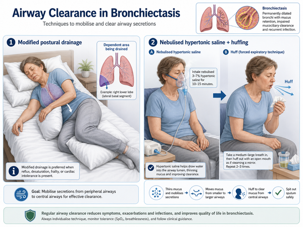 Bronchiectasis Airway Clearance: Postural Drainage, Modified Positions and Hypertonic Saline